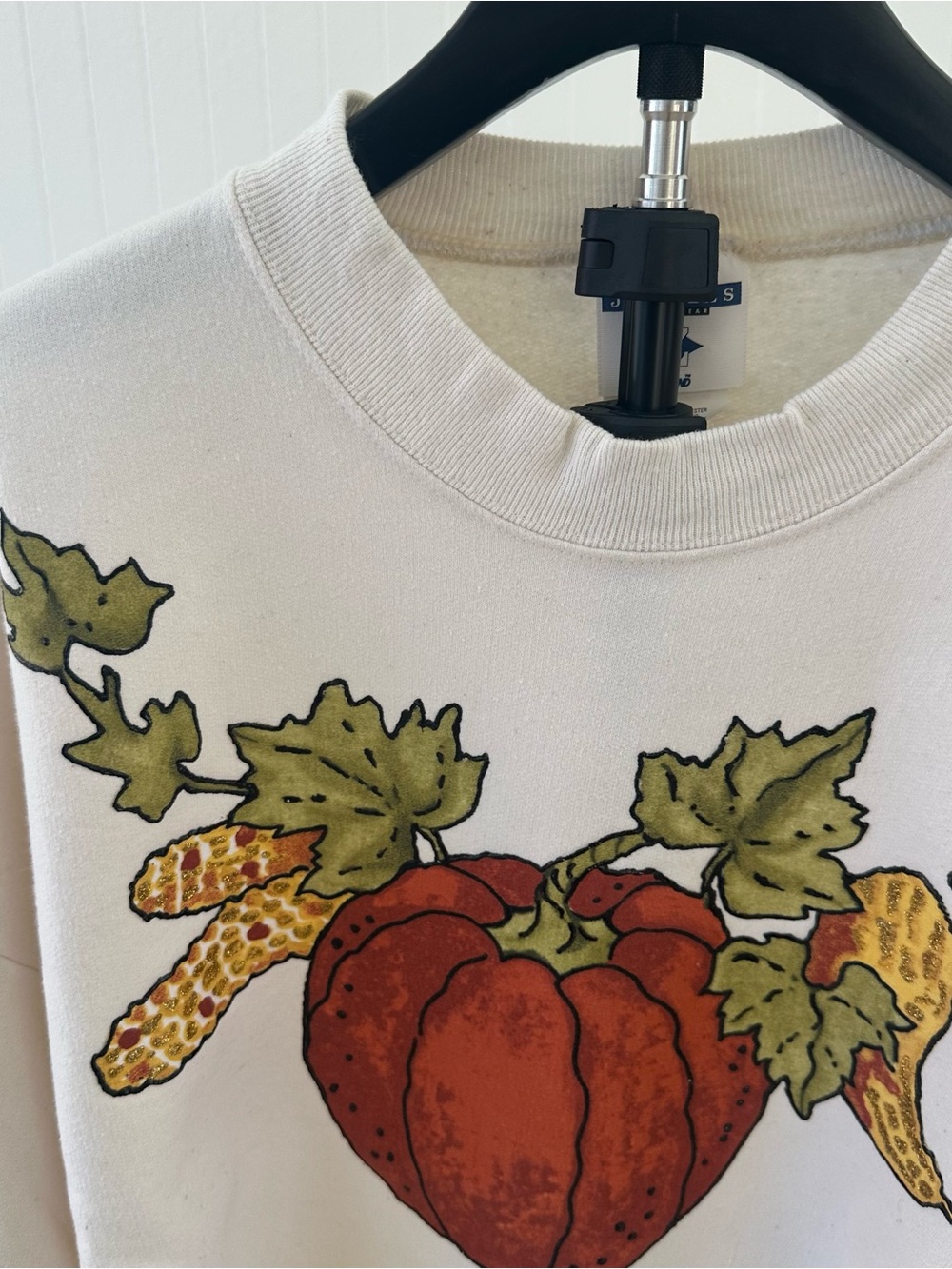 Women's White Crewneck Sweatshirt with Red Pumpkin Graphic Handmade